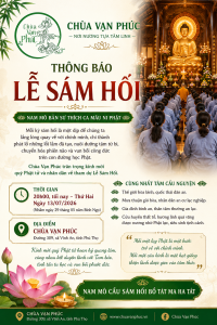Thông báo Lễ Sám Hối tại Chùa Vạn Phúc – Kính mời quý Phật tử và nhân dân tham dự thời khóa lễ Phật, tụng kinh, sám hối vào lúc 20h00 ngày 13/07/2026 tại đường 309, xã Vĩnh An, tỉnh Phú Thọ.