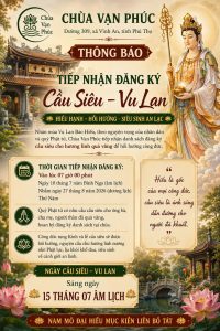 Thông báo đăng ký cầu siêu Vu Lan Báo Hiếu 2026 tại Chùa Vạn Phúc, đường 309, xã Vĩnh An, tỉnh Phú Thọ, hồi hướng công đức cho cửu huyền thất tổ, ông bà, cha mẹ và hương linh quá vãng.